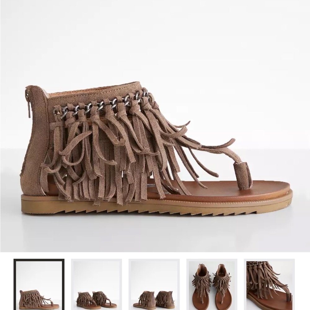 Tan Fringe Sandals with Suede Layers